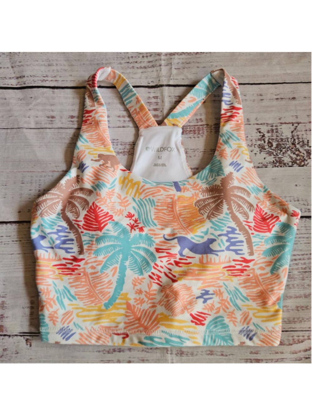 Wildfox Longline Racerback Sports Bra Savanna Jungle Active Womens Medium